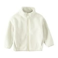 thumbnail image 4 of Boys Girls Fleece Jackets No Hood Casual Winter Warm Sherpa Fuzzy Coat Full Zip Pocketed Long Sleeve Outerwear, White 3 Years, 4 of 7