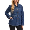 thumbnail image 4 of INSPIRE CHIC Women's Denim Jackets Distressed Button Down Long Sleeve Jean Jacket Trendy with Pockets M Dark Blue, 4 of 6