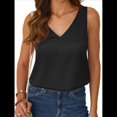 thumbnail image 3 of Blusa de Satén de Seda para Mujer, Blusa de Verano con Cuello en V, Sin Mangas, Informal, Elegante, para Negocios y Vacaciones Negro L, 3 of 6