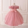 thumbnail image 4 of Rggeeun Toddler Dress For Girls Satin Girl Dress With Puffed Sleeves For Birthday Party Cozy Casual O-Neck Sundress, 4 of 9