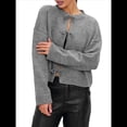 thumbnail image 2 of Suéteres Tipo Cárdigan con Lazo Frontal para Mujer, de Punto Grueso, con Mangas Largas Abullonadas, Modernos Abrigos para Otoño e Invierno. Gris M, 2 of 10