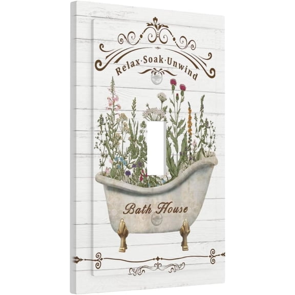 Rustic Farmhouse Wooden Board Botanical Flower Single Toggle Light Switch Plates Cover Decorative 1 Gang Wall Plate Electrica Faceplate for Bathroom Bedroom Decorate Accessories