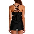 thumbnail image 3 of Women Printed Two Swimsuit High Waist Drawstring Tankini Swimwear With Boyshort Control Athletic Bathing Suits Tankinis Set Jr Swimsuits for Teen Girls Ladies Swim Suits Womens Bathing Suit with Skirt, 3 of 4