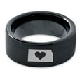 thumbnail image 2 of Tungsten Kansas Sunflower State Heart Band Ring 9mm Men Women Comfort Fit Black Flat Cut Brushed Polished, 2 of 4