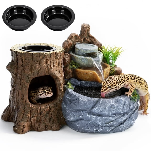 3-in-1 Reptile Water Feeder & Hiding Cave – Flowing Millstone Design with Biochemical Filter, Small Animal Drinking Fountain for Hamster/Gecko/Lizard