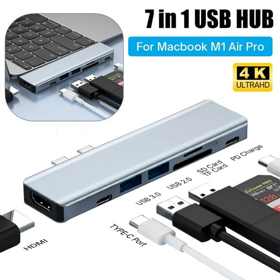 7 In 1 Multiport USB-C Hub Type C To USB 3.0 4K HDMI Adapter For MacBook Pro/Air