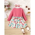 thumbnail image 3 of NZRVAWS 6 Months Infant Baby Girls Dress 9 Months Girls Long Sleeve Dress Floral Dress with Headband 2pcs Set Pink, 3 of 7