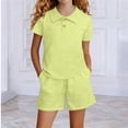 thumbnail image 3 of Cethrio Girls Summer Outfit Sets 2 Piece, Short Sleeve Solid Color Collared Girls' Clothing Sets Green Size 3-4 T, 3 of 4