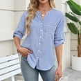 thumbnail image 5 of Sewkxo Women's Button Down Shirts 3/4 Length Sleeve Tops Casual Work Shirt with Pocket,Light Blue S, 5 of 5