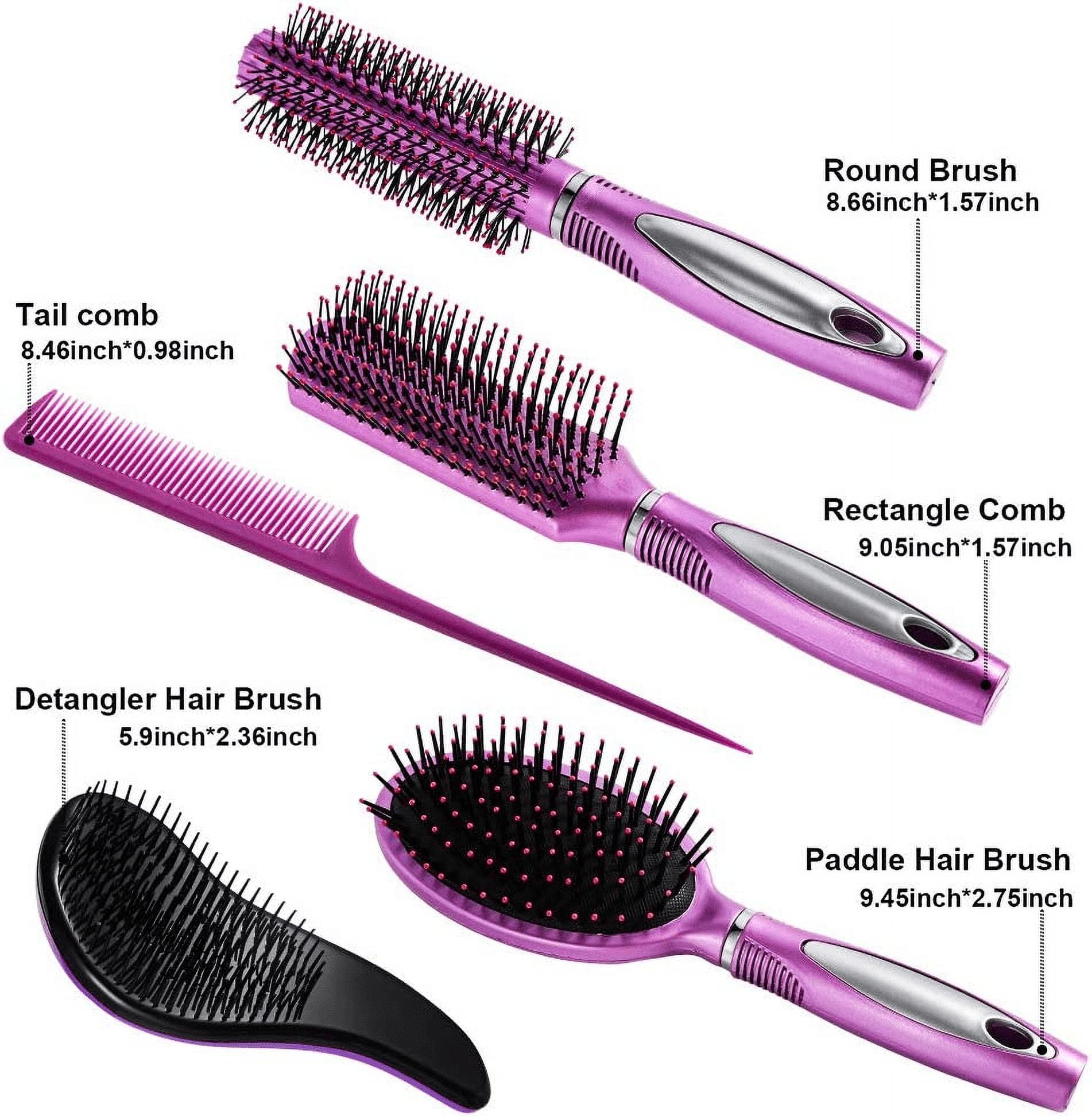 Abaima 5 Pieces Hair Brush Comb Set Detangling Paddle Brush Round Hair Tail Comb Wet Dry Brush for Women Men Hair Styling(Purple)