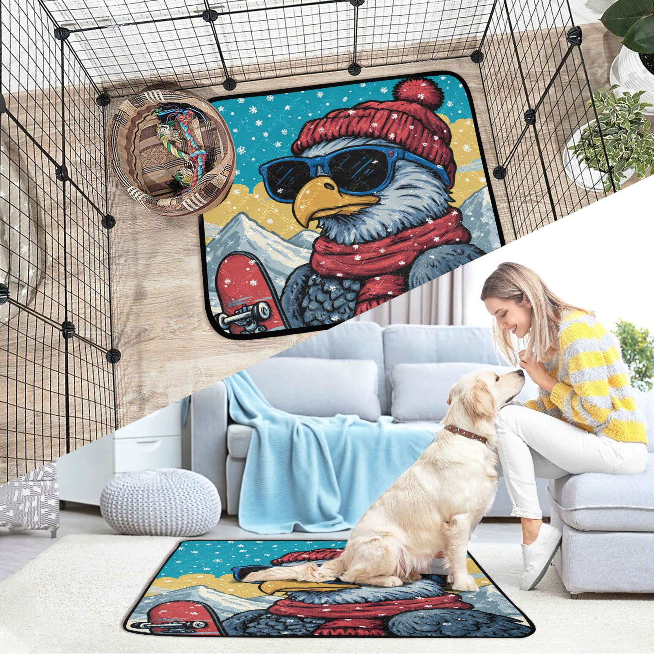 Qxltty Winter Eagle Cat litter Pads Pet Set of 2 Diaper Mats Center Anti-leakage Layer Absorbent Soft and Comfortable