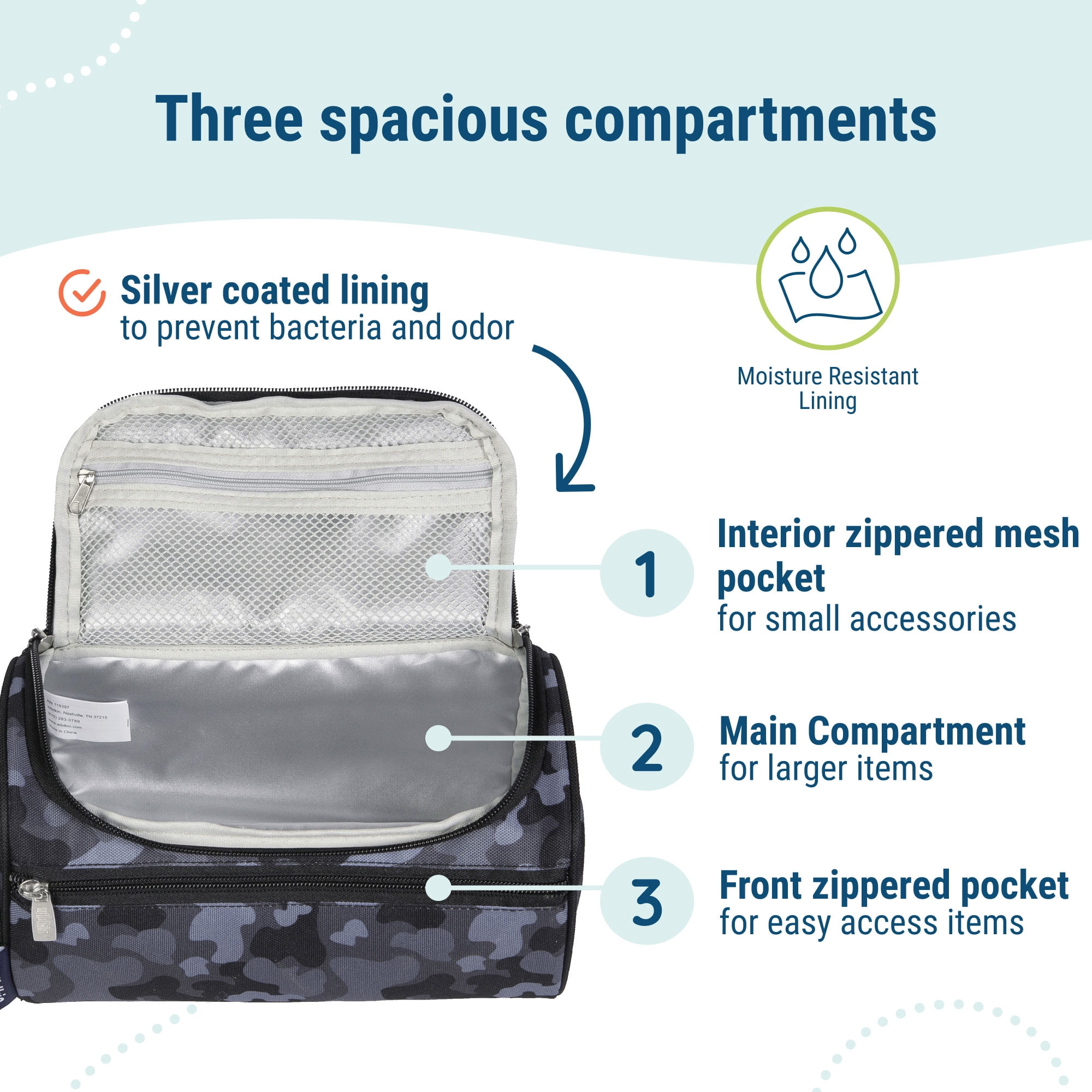 Wildkin Kids Travel Toiletry Bag (Black Camo)