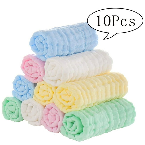CNKOO Baby Muslin Washcloths, 10 Pack 12 x 12" Towel Set for Bathroom, Hotel, Spa, Kitchen, Multi-Purpose Extra Soft Newborn Baby Face Towel