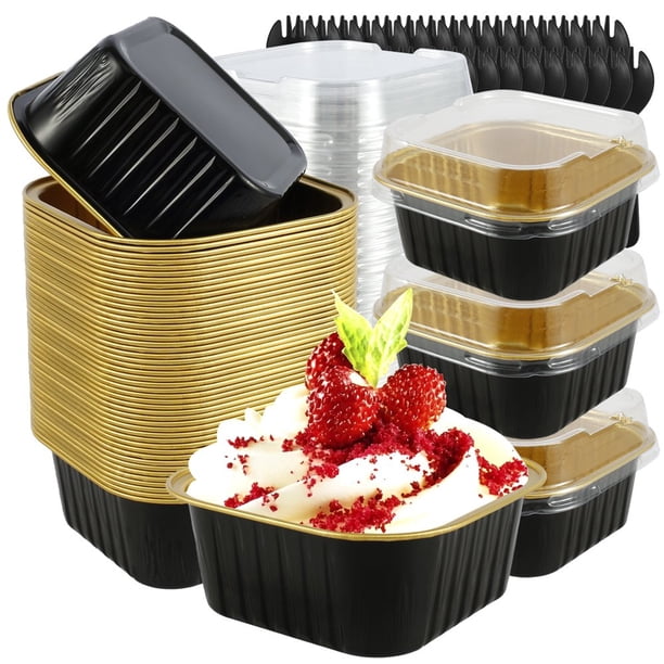 50 Pcs Récipient à Cupcakes en Aluminium 150/300ml Résistant à la Chaleur avec Couvercles Transparents et Cuillères Mini Moule à Gâteau Carré Réutilisable pour Desserts Brownies Muffins à la Maison 50 Pcs Récipient à Cupcakes en Aluminium 150/300ml Résistant à la Chaleur avec Couvercles Transparents et Cuillères Mini Moule à Gâteau Carré Réutilisable pour Desserts Brownies Muffins à la Maison