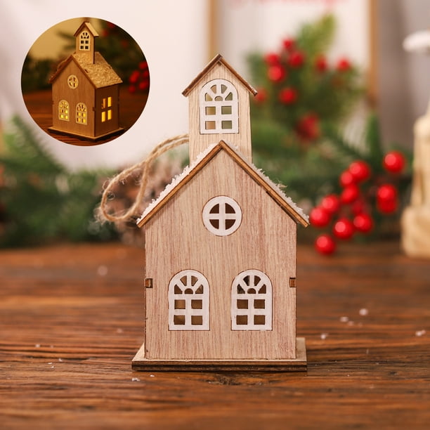 onlyliua Liquidación Decoraciones Navideñas Led Luminiscencia Casa Pequeña con Colgante de Navidad de Casa de Madera Pequeña