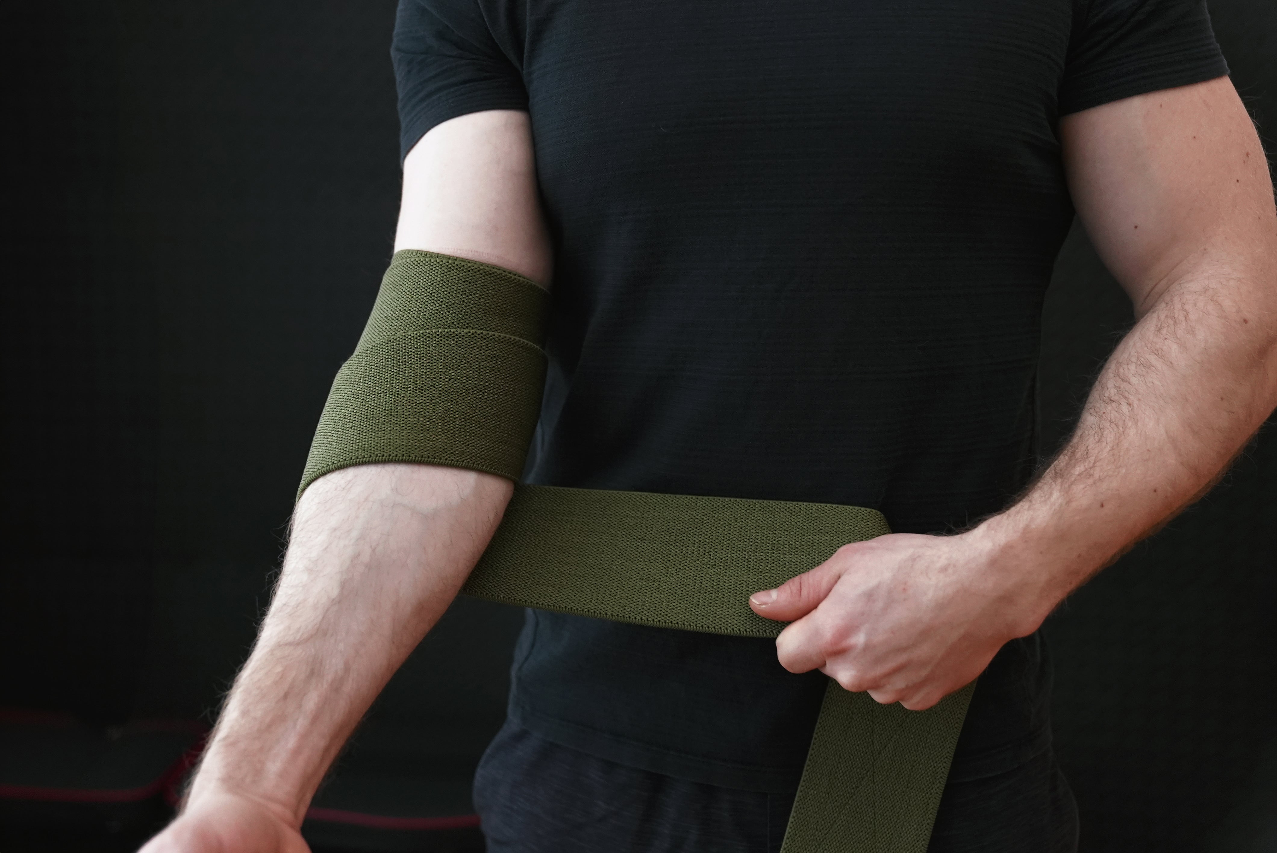 Bay Gear Co. Weightlifting Elbow Wraps (1 Pair) - Flexible Elbow Compression Strap & Joint Support Brace - For Bench Press, Powerlifting, Overhead Pressing and Heavy Lifts - OD Green