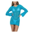 thumbnail image 1 of SAYOO Women Fashion Mini Dress Bikini Cover-Ups Contrast Color/Solid Color Cutout Knitted Dress Round Neck Long Sleeve Dress, 1 of 6