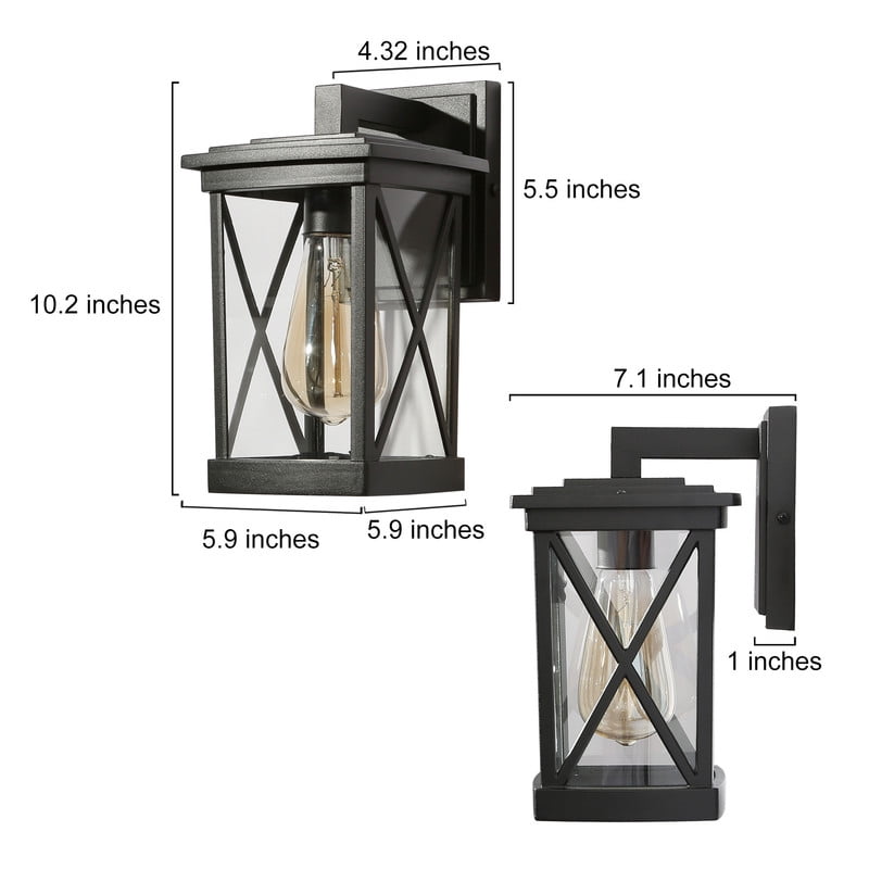 LNC Lans 11-in Sandy Black Clear Glass Square Cage Modern Outdoor Wall Light,10.2"H
