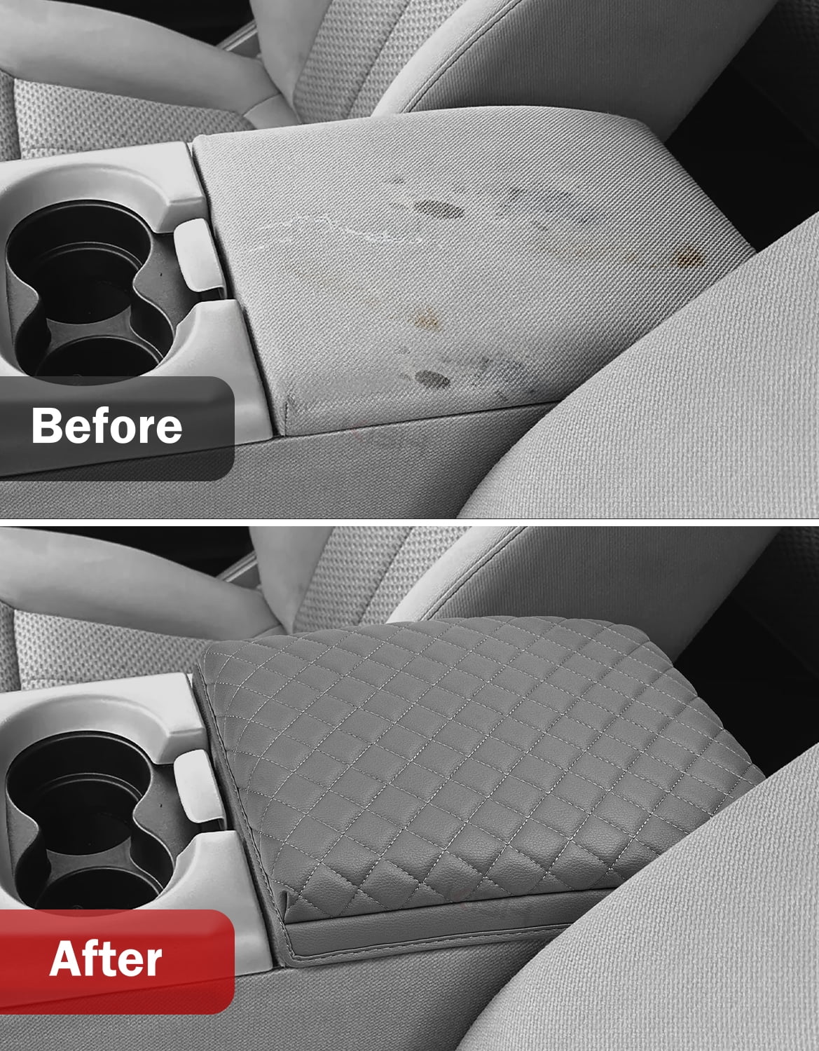 KBH Center Console Cover for 2004-2010 Ford F150 with 40/20/40 Split Bench Jump Seat, Leather Middle Console Armrest Cover Cushion Pad for F150 Accessories Interior, Gray