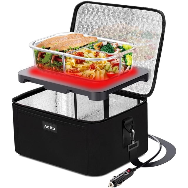 Aotto Portable Food Warmer for Car, 12V Heated Lunch Boxes for Adults, Personal Mini Oven Microwave Travel Food Lunch Warmer for Meal & Raw Food Road Trip/Picnic/Camping/Picnic (Black)
