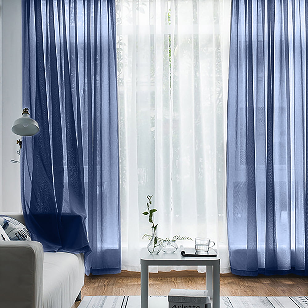 Sheer Curtains,Sheer Curtains Living Room Rod Pocket Window Curtain Panels Bedroom Semi Sheer Voile Curtains Dark Blue Entweg 55''Wx84''L,2 Panels