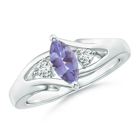 ANGARA Natural Marquise Tanzanite Split Shank Ring with Diamonds in 14K White Gold for Women (Size-8x4mm) | December Birthstone, Birthday, Anniversary, Jewelry Gift for Women | Natural Tanzanite Ring