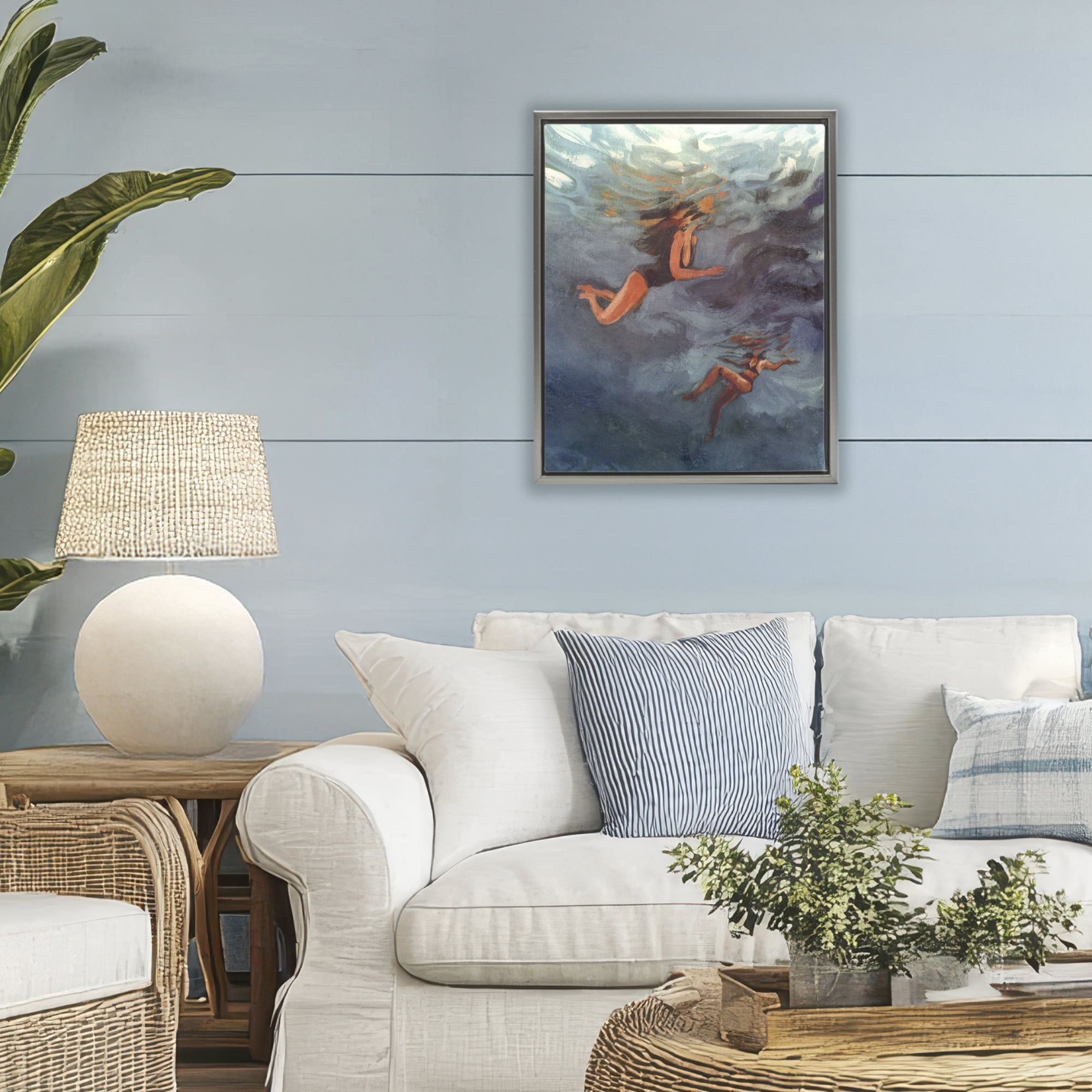 Stupell Industries Underwater Summer's Dance Gray Framed Floater Canvas Wall Art, design by Victoria Barnes