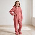 thumbnail image 5 of Kids Hooded Onesie Fleece Footed Jumpsuit with Bear Ears, Full Zip One Piece Cozy Sherpa Loungewear for Boys Girls, Pink 01 4T, 5 of 8