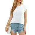 thumbnail image 5 of Uvplove 2025 Womens Cap Sleeve Top Hollow Out Knit Short Tee Shirts Tunic Pure White-L, 5 of 12