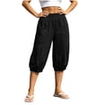 thumbnail image 4 of Noric Women's High Waisted Casual Capri Pants Elastic Waist with Pockets Loose Fit Cropped Boho Beach Cuffed Trousers, 4 of 9