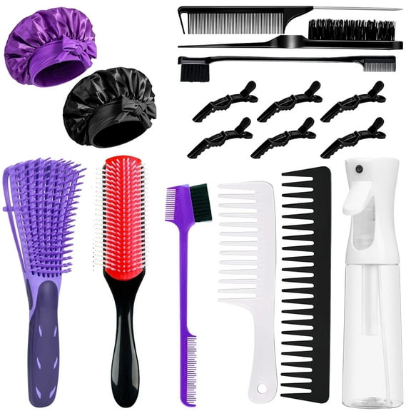Goiple 17pcs Hair Brush Hairdressing Tool Set, Braided Parting Comb Hair Styling Tools Include Practical Transparent Spray Bottle, High-Quality Wide-Tooth Comb, Dense-Tooth Comb, Edge Brush