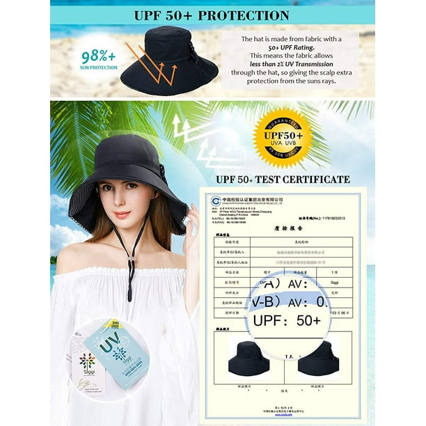 Womens Sun Protection Hats Summer Gardening Fishing Hiking Shade Hat SPF 50  Wide Brim Packable Small Navy