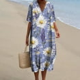 thumbnail image 1 of Ovzne Robes pour Femmes Robe d'Été Poches Imprimées Robes Amples Col en V Manches Courtes Robes Grande Taille Maxi Robe Manches Courtes Imprimée Liquidation, 1 of 5