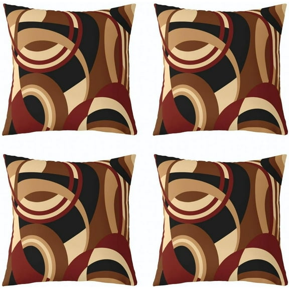 Burgundy Brown Black Square Cushion Covers Set of 4 Set 18 x 18-Inch Stripes Reversible Throw Pillow Covers Decor Abstract Geometric Pillow Covers Home Decor Modern Striped Art Vintage