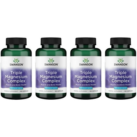 Swanson Triple Magnesium Complex - Mineral Supplement - Natural Support - Featuring Citrate, Oxide & Aspartate - (100 Capsules, 400mg Each, ) (4 Pack)