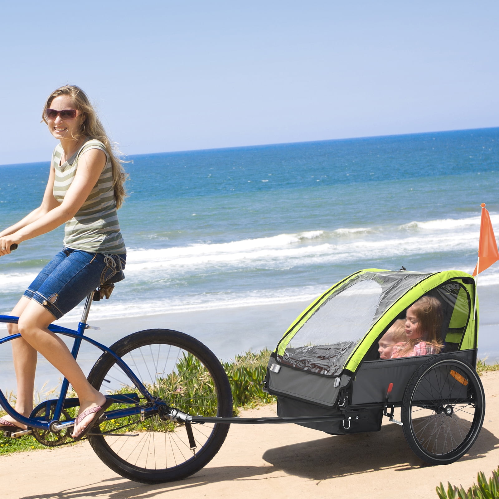 Kids Bicycle Trailer, Bike Child Carrier Trailers, Child Bike Trailer for 1 to 2 Kids Green