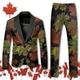 thumbnail image 2 of Canada Day Tuxedo Suits for Men 2 Piece Maple Leaf Printed Lapel V Neck One Button Blazer and Pant Matching Sets for Holiday Party Events, 2 of 6