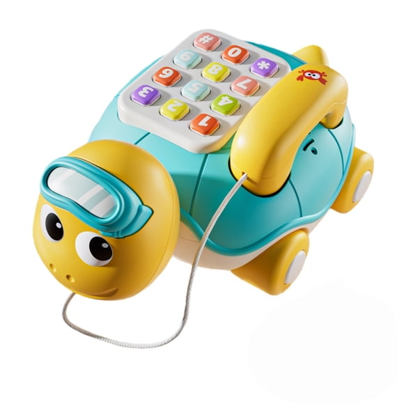 Educational Toy for Early Learning Cartoon Baby Turtle Phone Pull String with Music and Light Interactive Indoor Outdoor Play for Children
