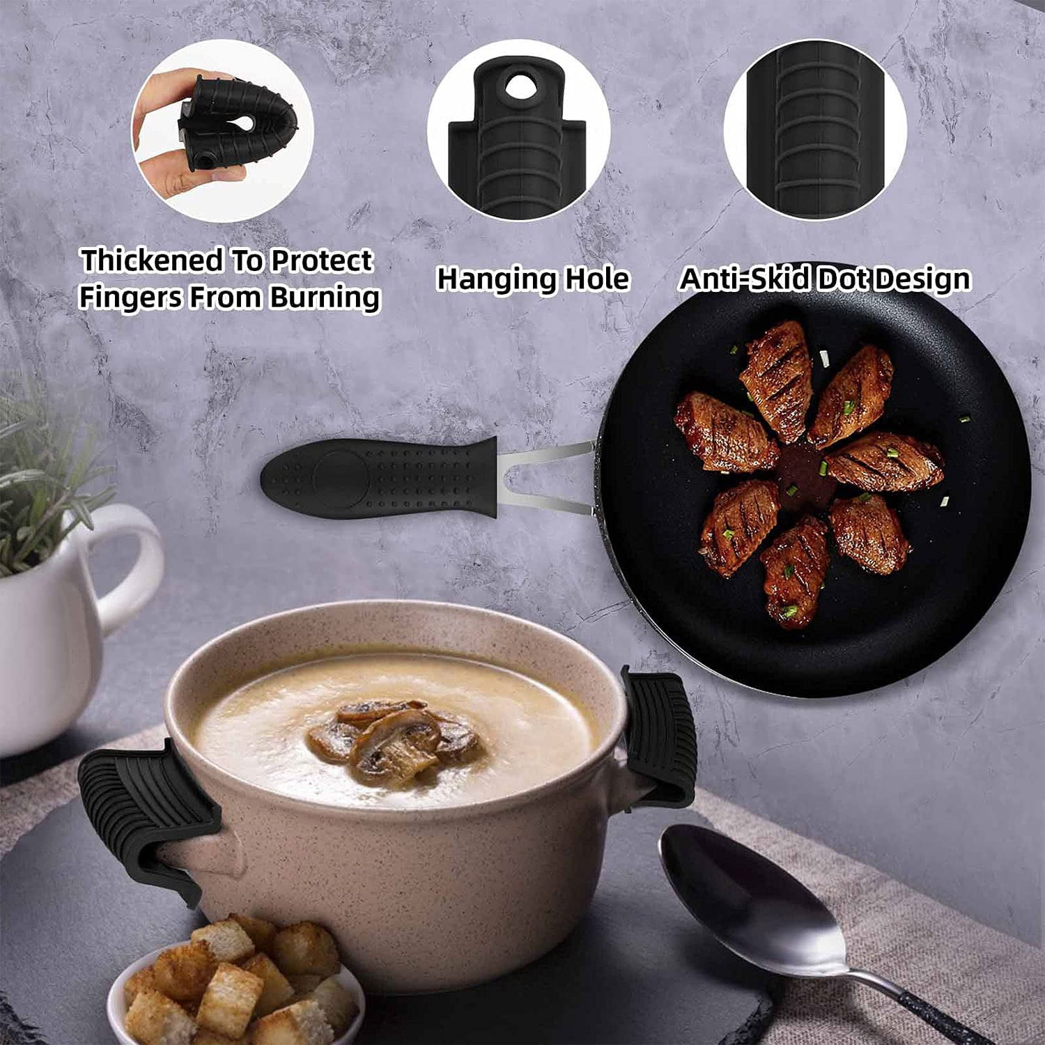 Ayabay 2pcs Silicone Hot Handle Cover Potholder Cast Iron Skillets Sleeve Grip Cover Red & Black, Size: 5.6 Long x 1.9 Wide