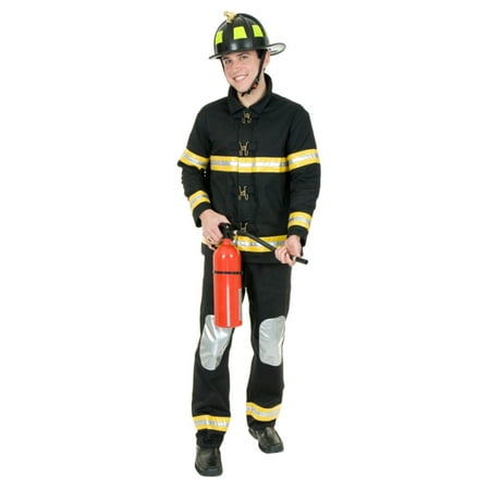 Adult Men's Black Firefighter Fireman Bunker Gear Costume