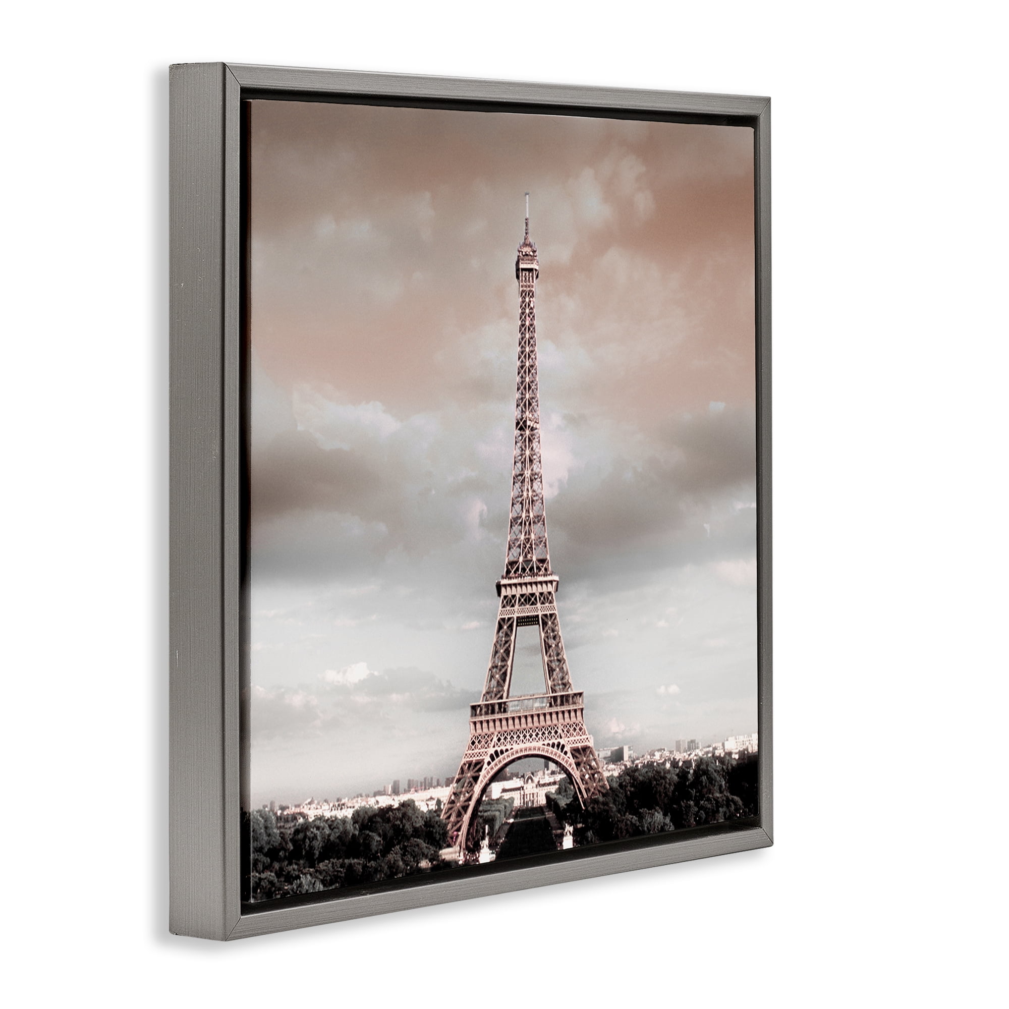 Stupell Industries Stormy View Eiffel Tower Cities & Countries Painting Gray Floater Framed Canvas Art Print Wall Art, 18 x 18