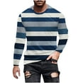 thumbnail image 2 of Zylanna Men's T-Shirts Tee, Striped Stretchy Long Sleeve Crew Neck Casual Tops for Man Navy, 2 of 5