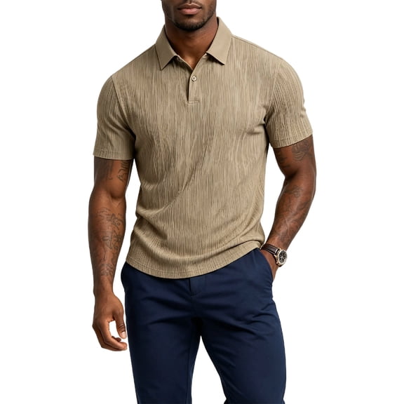 Homeyce Men's Short Sleeve Polo Shirts Collar Button Down Shirts Casual Lightweigt Fashion Work Polo Sweater Solid Color Short Sleeve Golf Shirt,Brown XL
