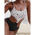 thumbnail image 1 of ZAFUL for Women Swimwear Animal Print Knotted Cut Out One-piece Swimsuit Black XL, 1 of 5