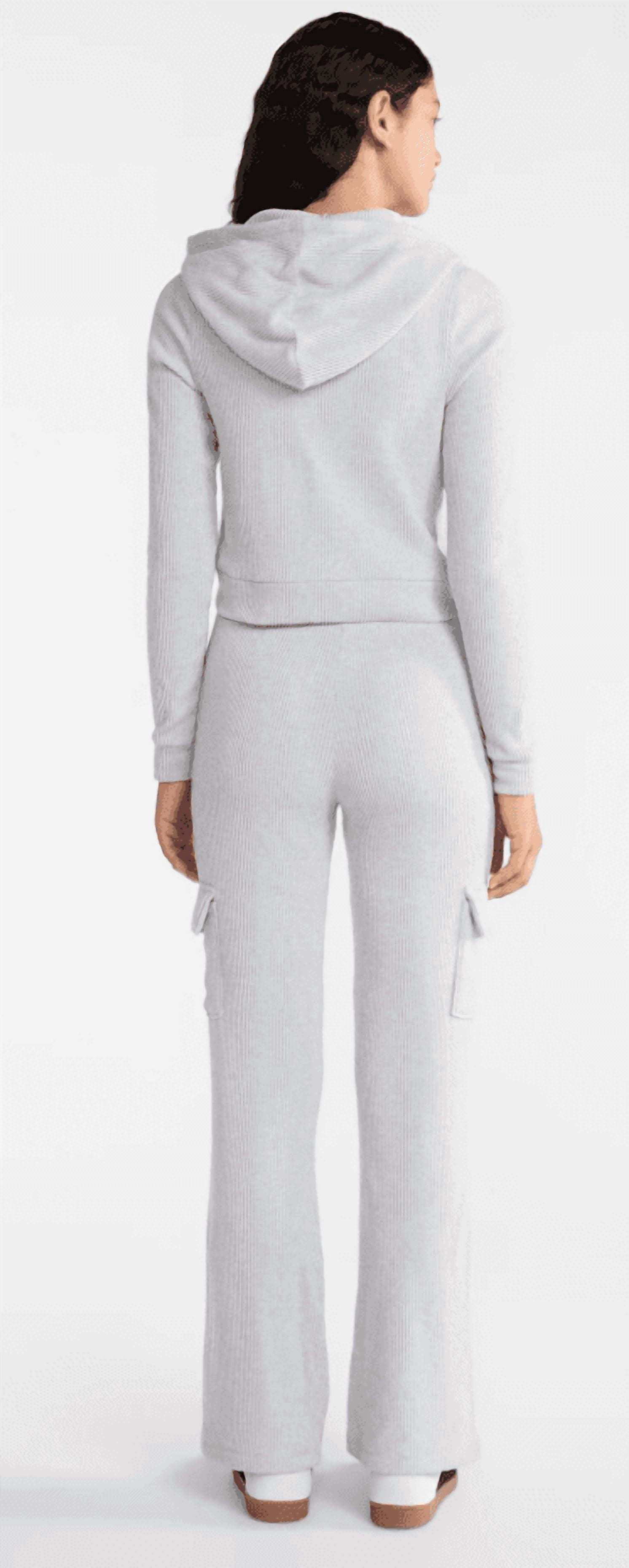 No Boundaries Brushed Ribbed Zip-Up Hoodie and Flare Pants Set, 2-Piece, Women's