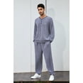 thumbnail image 4 of Vulcanodon Mens Pajama Set, Long Sleeve Henley Collar Loungewear for Casual Sleepwear,(Light Navy Mel,2XL), 4 of 5
