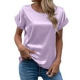 thumbnail image 2 of Plus Size Tops for Women Short Sleeve Satin Loose Round Neck T-Shirt Green M, 2 of 5