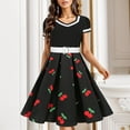 thumbnail image 2 of YUHAOTIN Female Stitching Printed V Neck Short Sleeved Waistband Vintage Dress Tutu Black Dress Casual Dresses for Women Fall 2024 Green Velvet Dress, 2 of 4