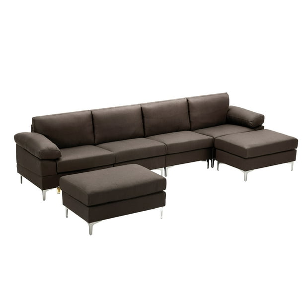 Diskutere skuffe sød smag 132" Wide Linen Reversible Sofa & Chaise with Ottoman - Walmart.com