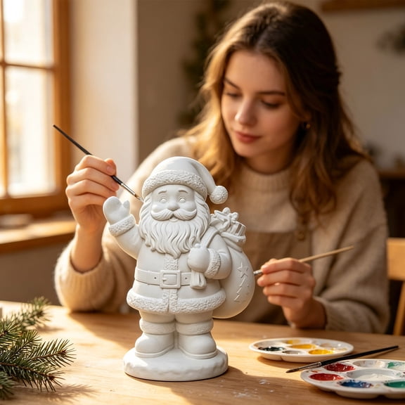 CozeLy Unpainted Santa Figurine, DIY Paint Your Own Christmas Santa Statue Craft Kit for Holiday Tabletop Decor Christmas Ornaments and Decorations